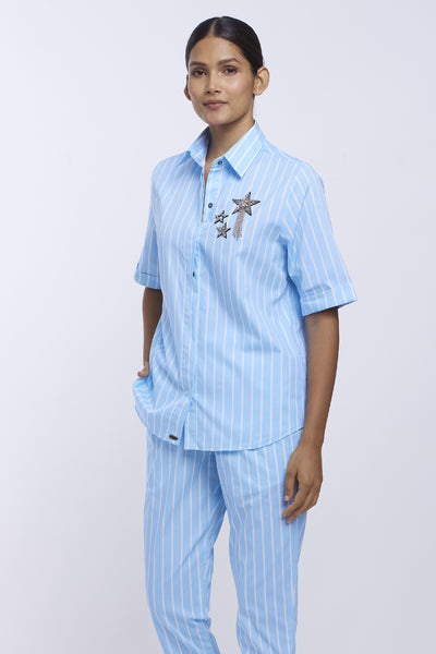 Pallavi Swadi Blue Stripe Star Fringe Pant Co-ord Set indian designer online shopping melange singapore