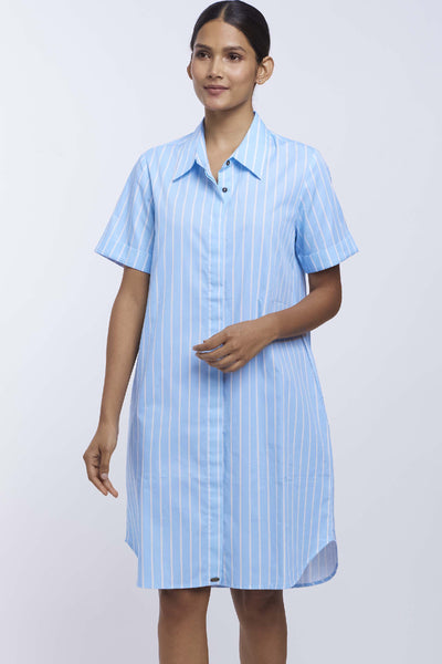 Pallavi Swadi Blue Stripes Butto -Down Dress indian designer online shopping melange singapore