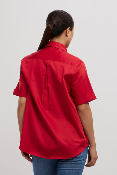 Pallavi Swadi Classic Red Shirt With Black Pocket Ribbon indian designer wear online shopping melange singapore