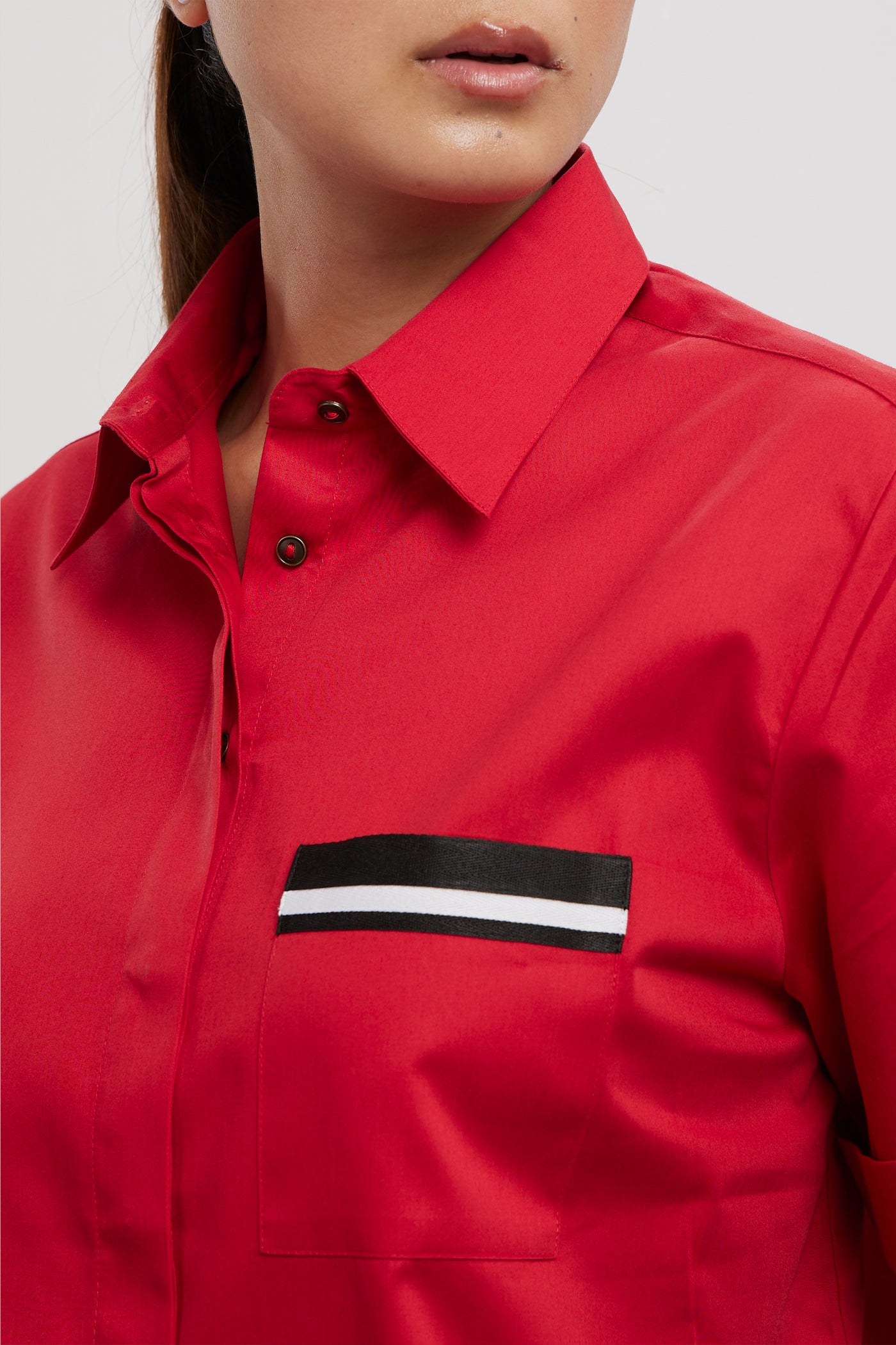 Pallavi Swadi Classic Red Shirt With Black Pocket Ribbon indian designer wear online shopping melange singapore