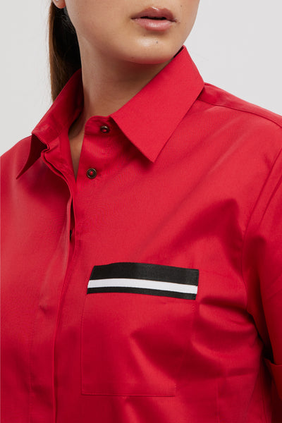 Pallavi Swadi Classic Red Shirt With Black Pocket Ribbon indian designer wear online shopping melange singapore
