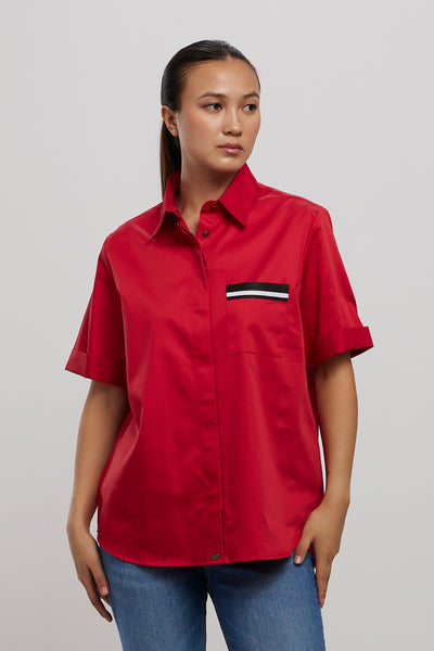 Pallavi Swadi Classic Red Shirt With Black Pocket Ribbon indian designer wear online shopping melange singapore