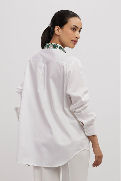 Pallavi Swadi Emerald Floral White Shirt indian designer wear online shopping melange singapore