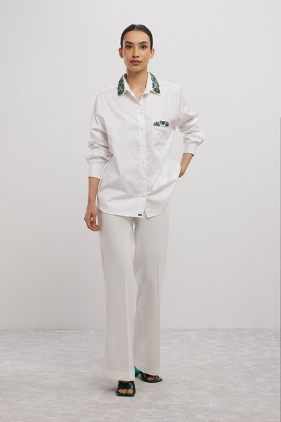 Pallavi Swadi Emerald Floral White Shirt indian designer wear online shopping melange singapore
