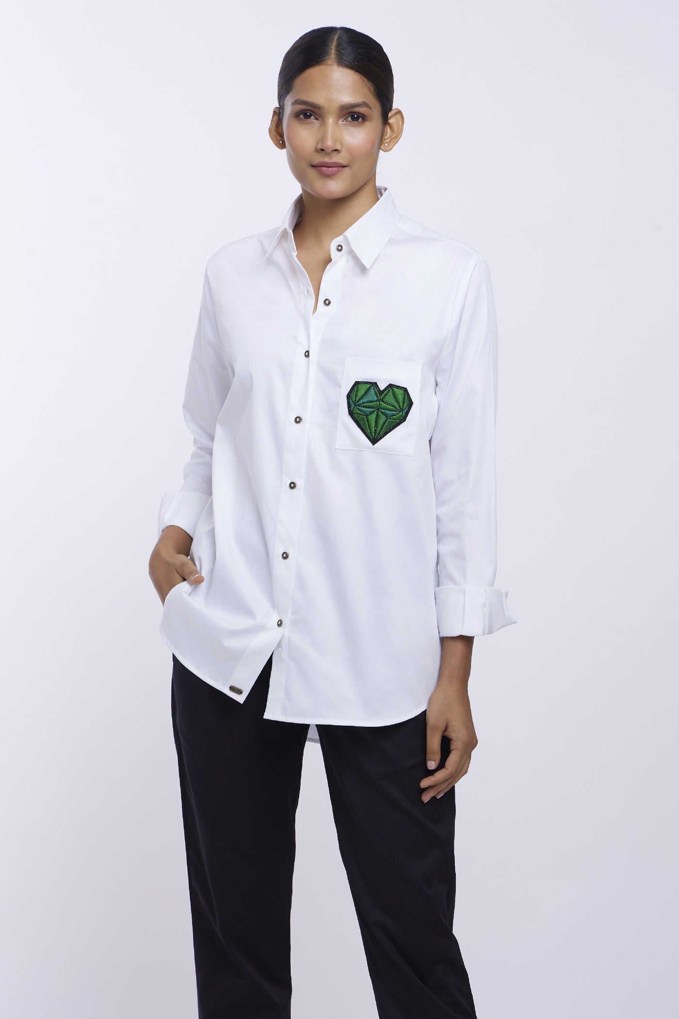 Pallavi Swadi Emerald Geometric Heart White Shirt indian designer online shopping melange singapore