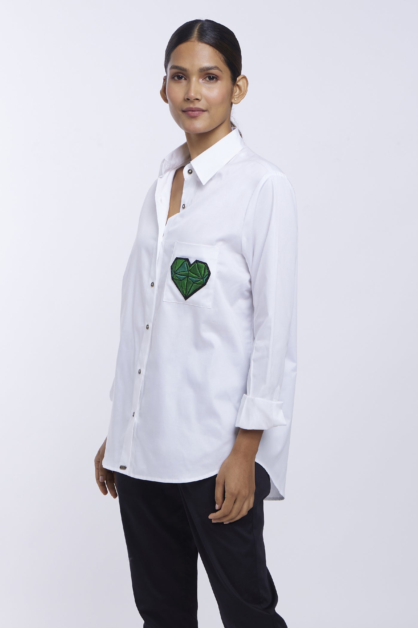 Pallavi Swadi Emerald Geometric Heart White Shirt indian designer online shopping melange singapore