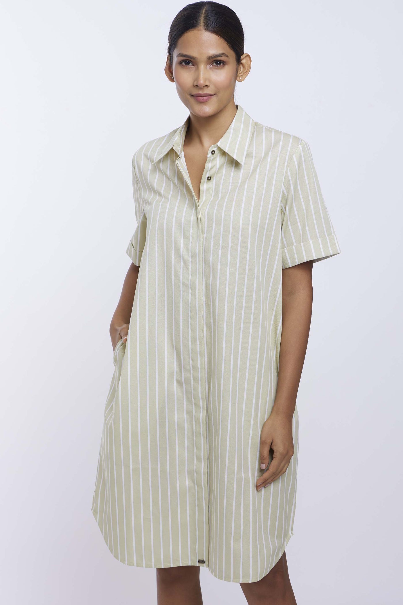 Pallavi Swadi Green Stripes Button-Down Dress indian designer online shopping melange singapore