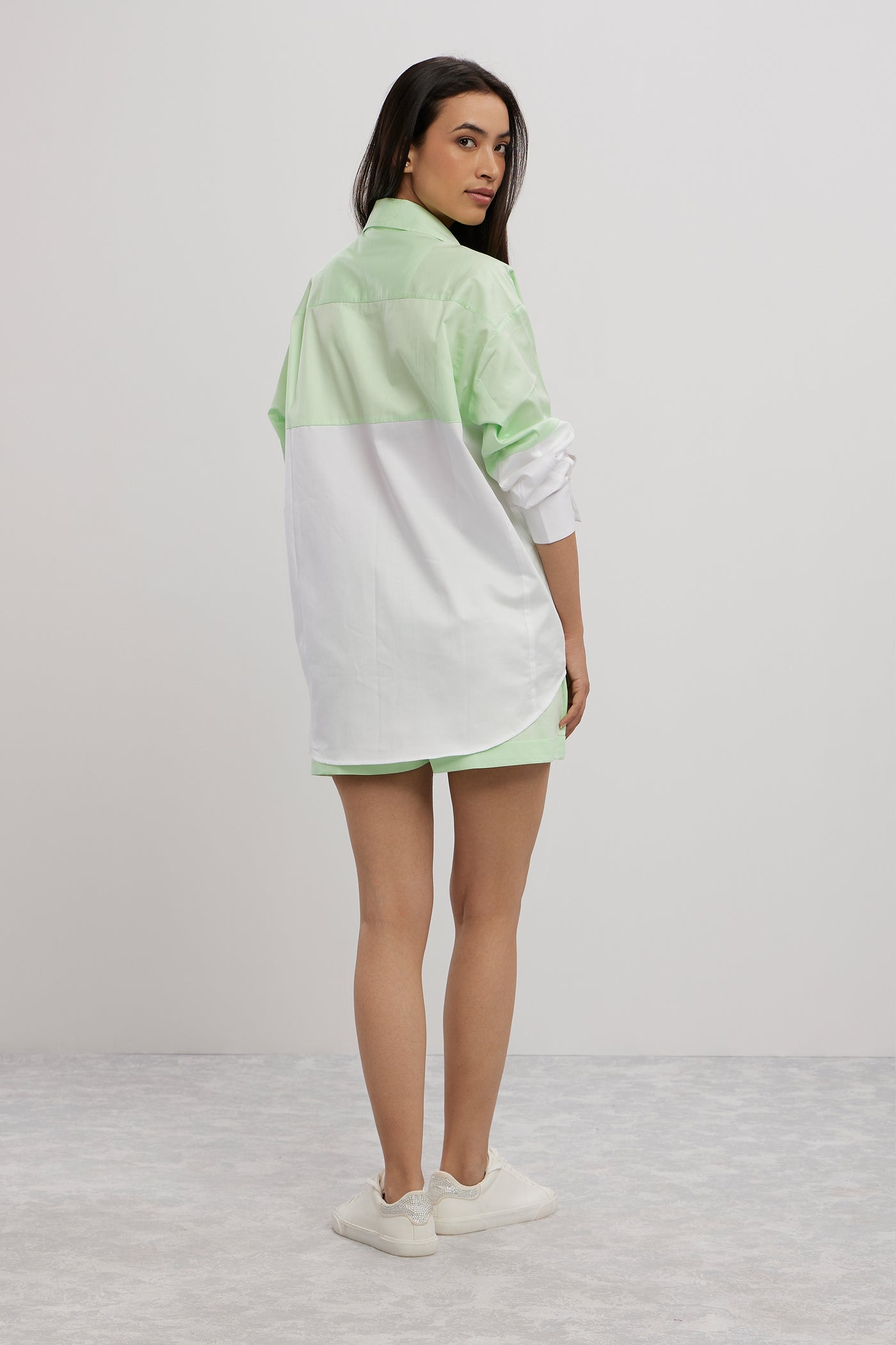 Pallavi Swadi Lime Green Swarovski Block Shirt With Loose Pants indian designer wear online shopping melange singapore