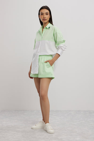 Pallavi Swadi Lime Green Swarovski Block Shirt With Loose Pants indian designer wear online shopping melange singapore