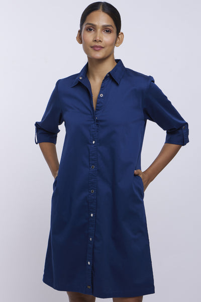 Pallavi Swadi Mid Night Blue Shirt Dress indian designer online shopping melange singapore