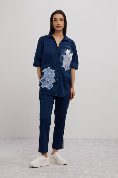 Pallavi Swadi Midnight Applique Flower Co-ord Set indian designer wear online shopping melange singapore