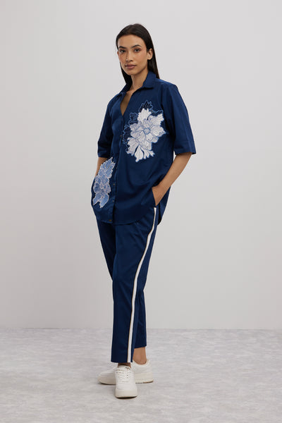 Pallavi Swadi Midnight Applique Flower Co-ord Set indian designer wear online shopping melange singapore
