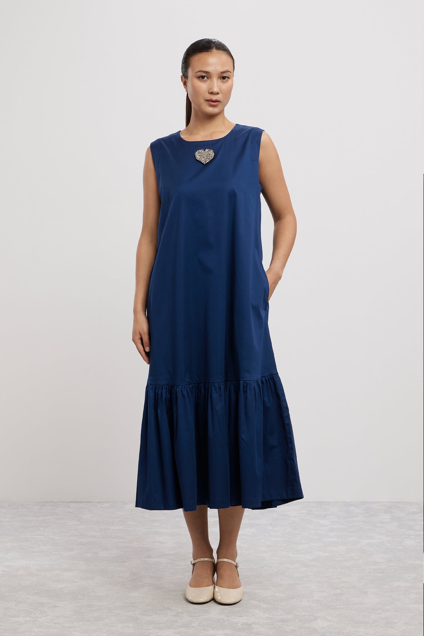 Pallavi Swadi Midnight Blue Big Swarovski Heart Frill Dress indian designer wear online shopping melange singapore
