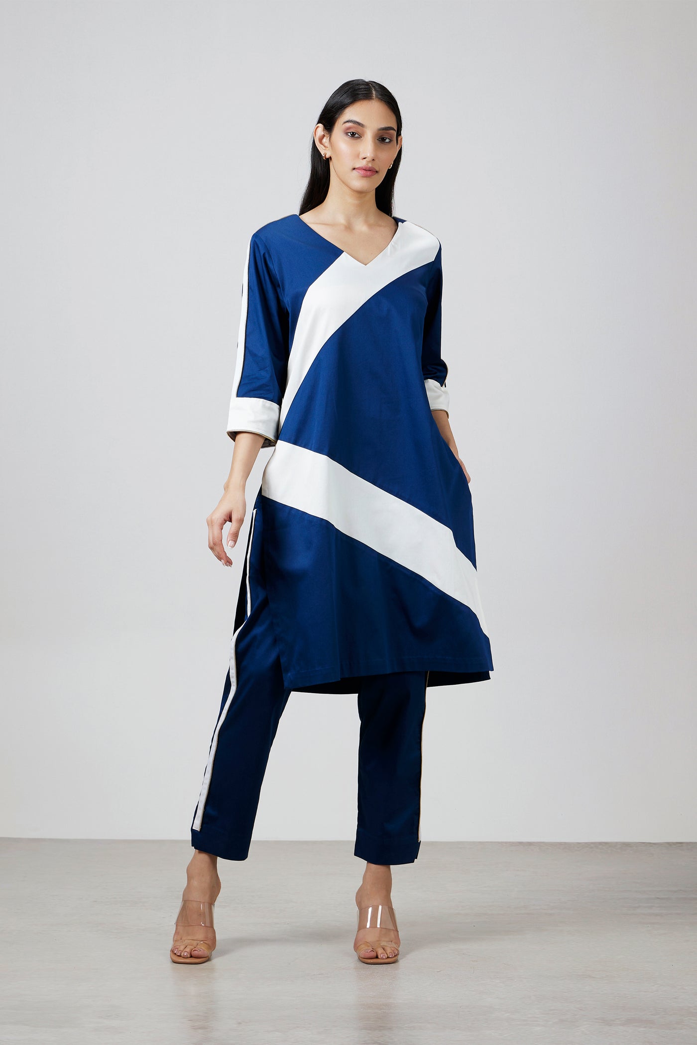 Pallavi Swadi Midnight Blue Stripe Kurta Set indian designer wear online shopping melange singapore