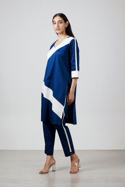 Pallavi Swadi Midnight Blue Stripe Kurta Set indian designer wear online shopping melange singapore