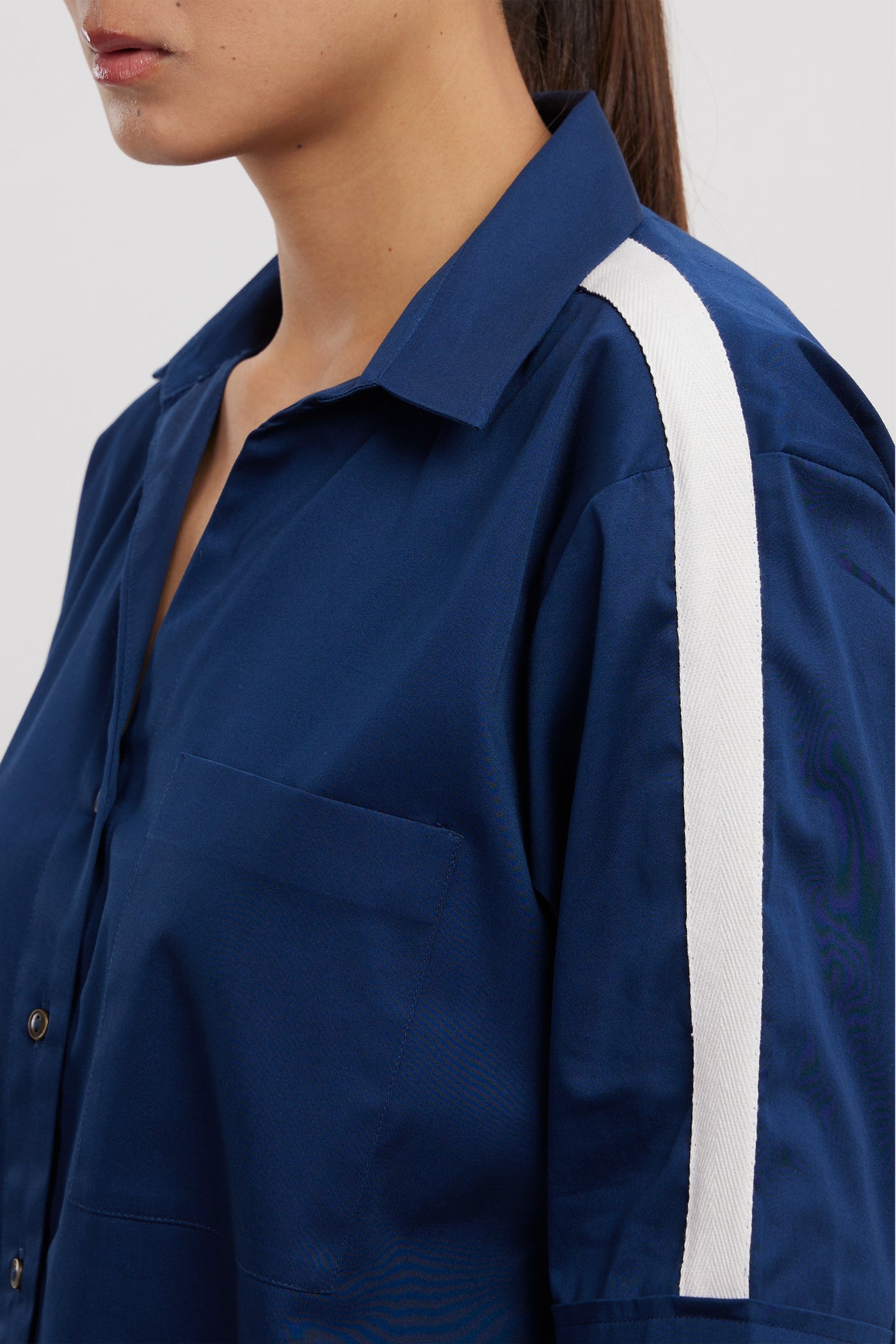 Pallavi Swadi Midnight Blue White Ribbon Shirt indian designer wear online shopping melange singapore