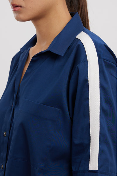 Pallavi Swadi Midnight Blue White Ribbon Shirt indian designer wear online shopping melange singapore