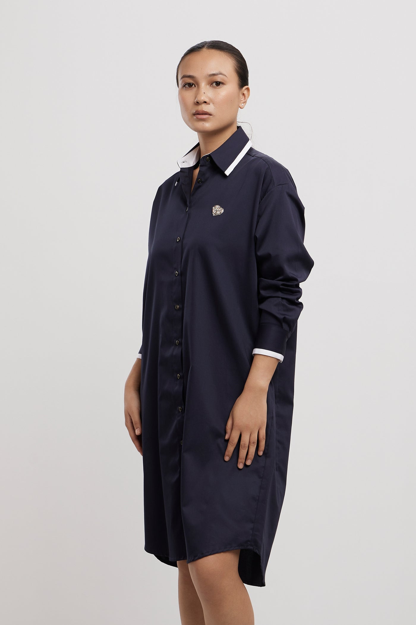 Pallavi Swadi Navy Tuxedo Swarovski Heart Shirt Dress indian designer wear online shopping melange singapore