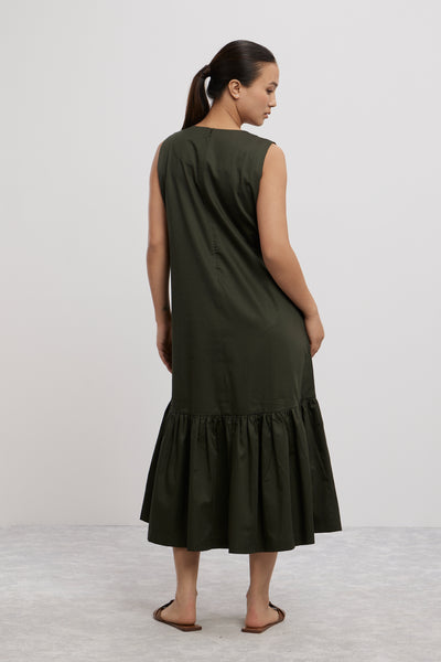 Pallavi Swadi Olive Frill Long Dress With Small Swarovski Heart indian designer wear online shopping melange singapore
