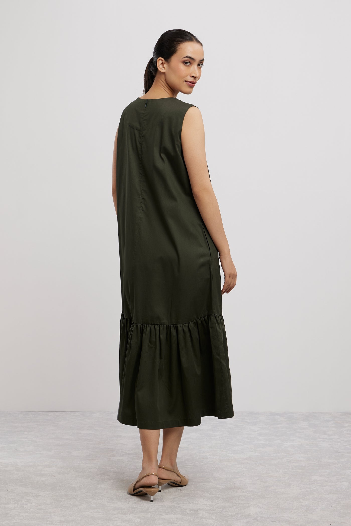Pallavi Swadi Olive Star Fringe Frill Dress indian designer wear online shopping melange singapore
