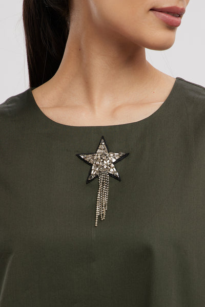 Pallavi Swadi Olive Star Fringe Frill Dress indian designer wear online shopping melange singapore