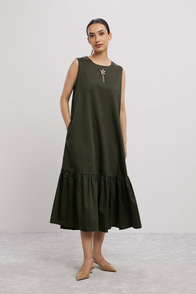 Pallavi Swadi Olive Star Fringe Frill Dress indian designer wear online shopping melange singapore