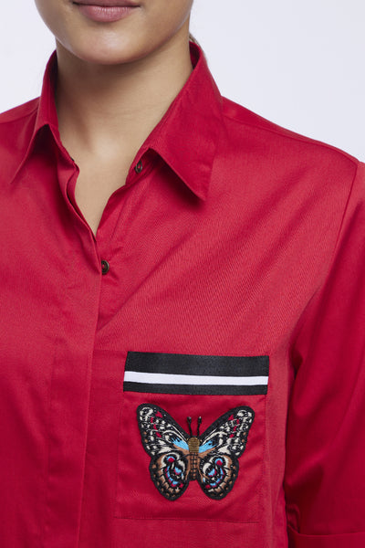 Pallavi Swadi PLV Garden Red Butterfly Shirt indian designer online shopping melange singapore