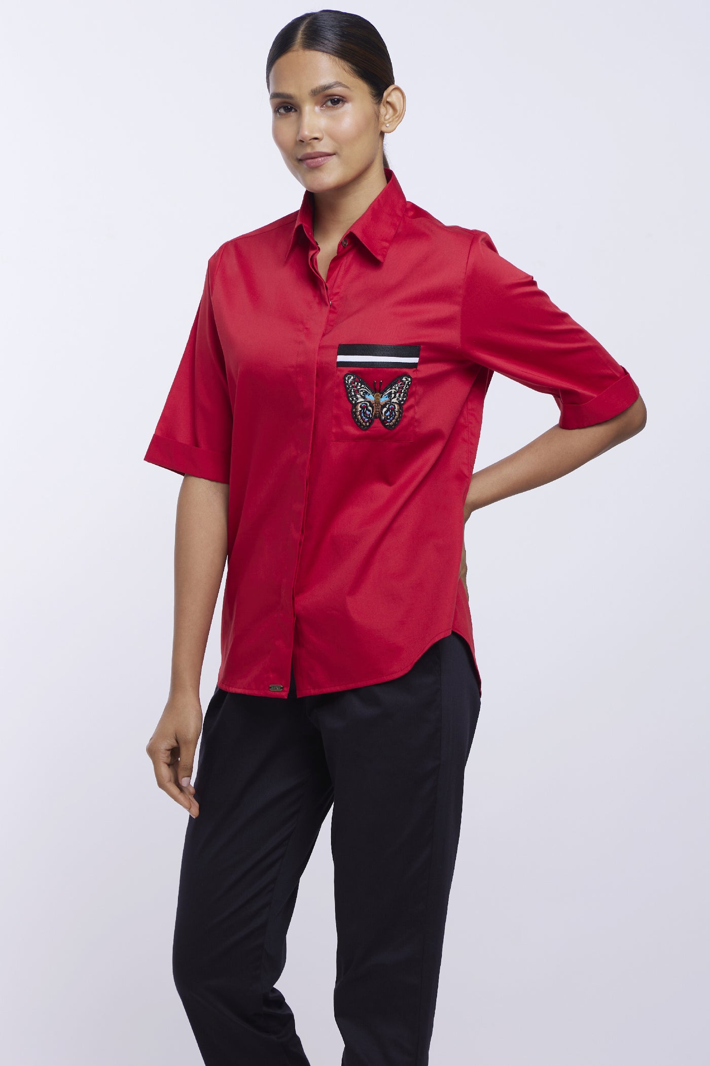 Pallavi Swadi PLV Garden Red Butterfly Shirt indian designer online shopping melange singapore