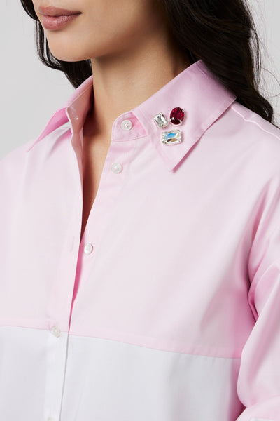 Pallavi Swadi Pastel Pink Block Shirt with Swarovski Collar indian designer wear online shopping melange singapore