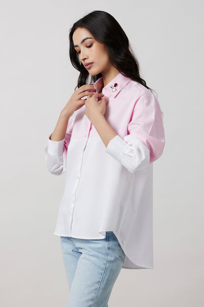 Pallavi Swadi Pastel Pink Block Shirt with Swarovski Collar indian designer wear online shopping melange singapore