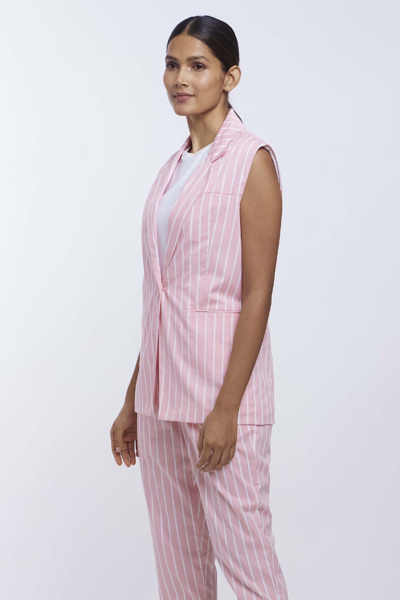 Pallavi Swadi Peach Stripe Blazer Set indian designer online shopping melange singapore