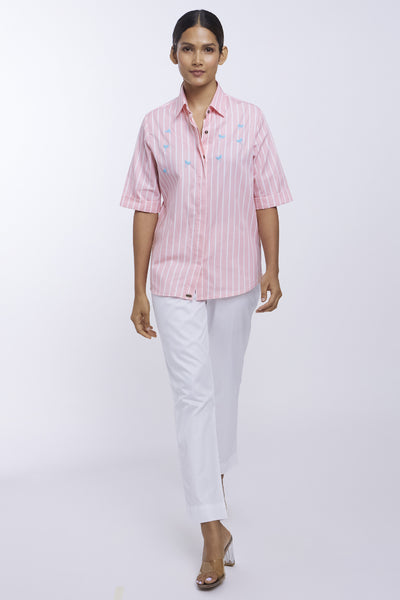 Pallavi Swadi Peach Stripe Dragonfly Shirt indian designer online shopping melange singapore