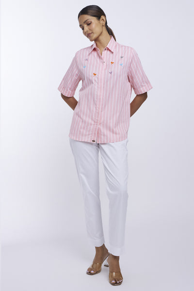 Pallavi Swadi Peach Stripe Multicoloured Dragonfly Shirt indian designer online shopping melange singapore