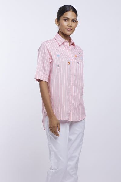 Pallavi Swadi Peach Stripe Multicoloured Dragonfly Shirt indian designer online shopping melange singapore