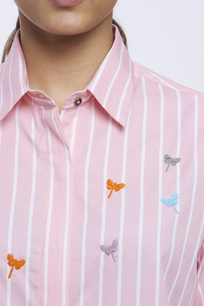 Pallavi Swadi Peach Stripe Multicoloured Dragonfly Shorts Co-ord Shirt indian designer online shopping melange singapore