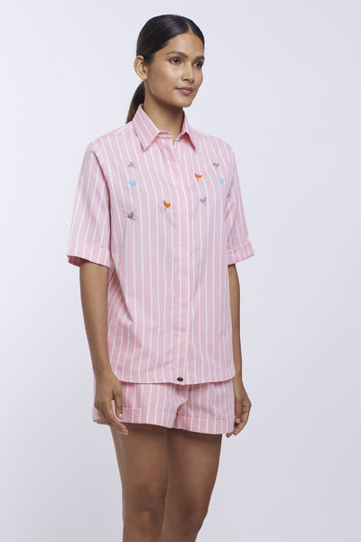 Pallavi Swadi Peach Stripe Multicoloured Dragonfly Shorts Co-ord Shirt indian designer online shopping melange singapore
