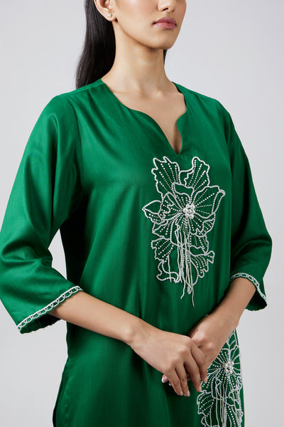 Pallavi Swadi Perla Emerald Kurta Set indian designer wear online shopping melange singapore