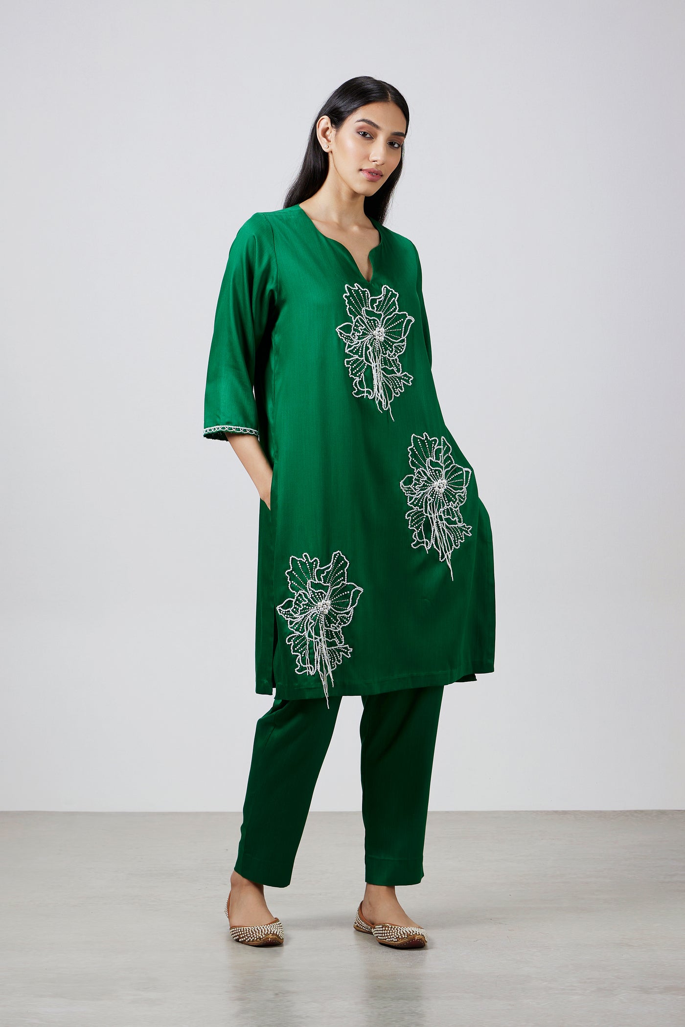 Pallavi Swadi Perla Emerald Kurta Set indian designer wear online shopping melange singapore