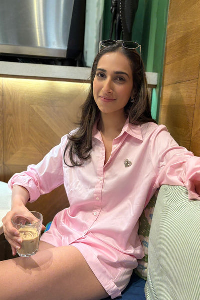 allavi Swadi Pink Pastel Swarovski Heart Shorts Co-ord Set indian designer wear online shopping melange singapore