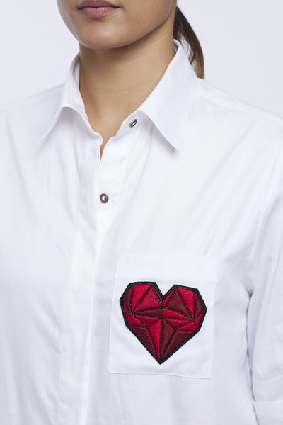 Pallavi Swadi Red Geometric Heart White Shirt indian designer online shopping melange singapore