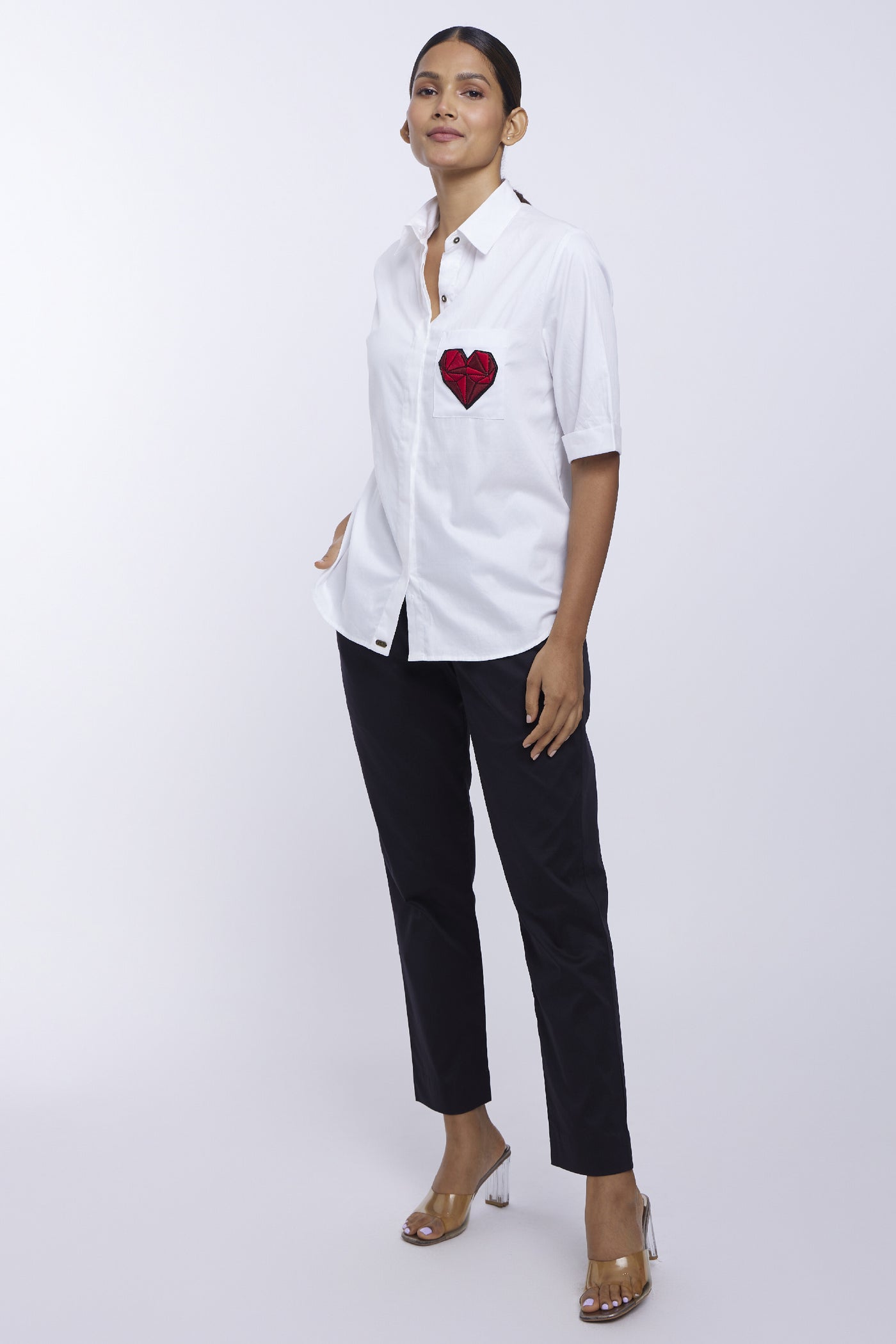 Pallavi Swadi Red Geometric Heart White Shirt indian designer online shopping melange singapore