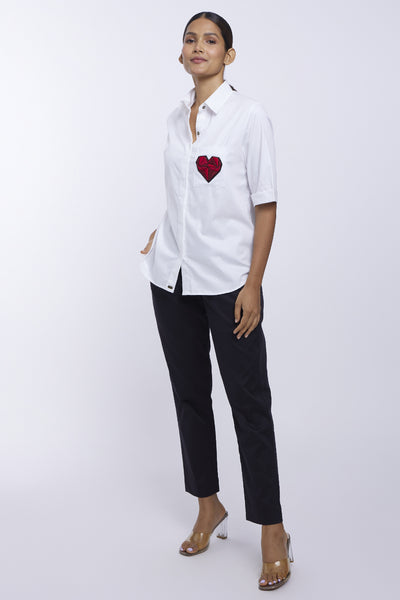 Pallavi Swadi Red Geometric Heart White Shirt indian designer online shopping melange singapore