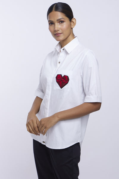 Pallavi Swadi Red Geometric Heart White Shirt indian designer online shopping melange singapore