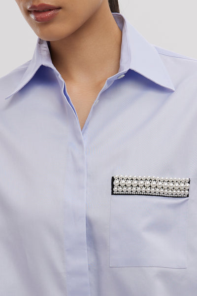 Pallavi Swadi Sky Blue Pearl Pocket Strip indian designer wear online shopping melange singapore