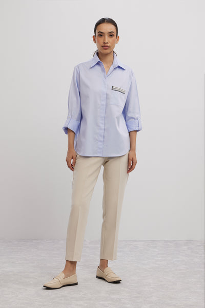 Pallavi Swadi Sky Blue Pearl Pocket Strip indian designer wear online shopping melange singapore