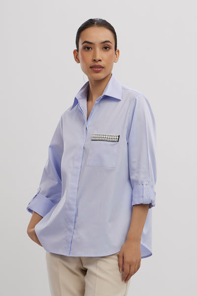 Pallavi Swadi Sky Blue Pearl Pocket Strip indian designer wear online shopping melange singapore