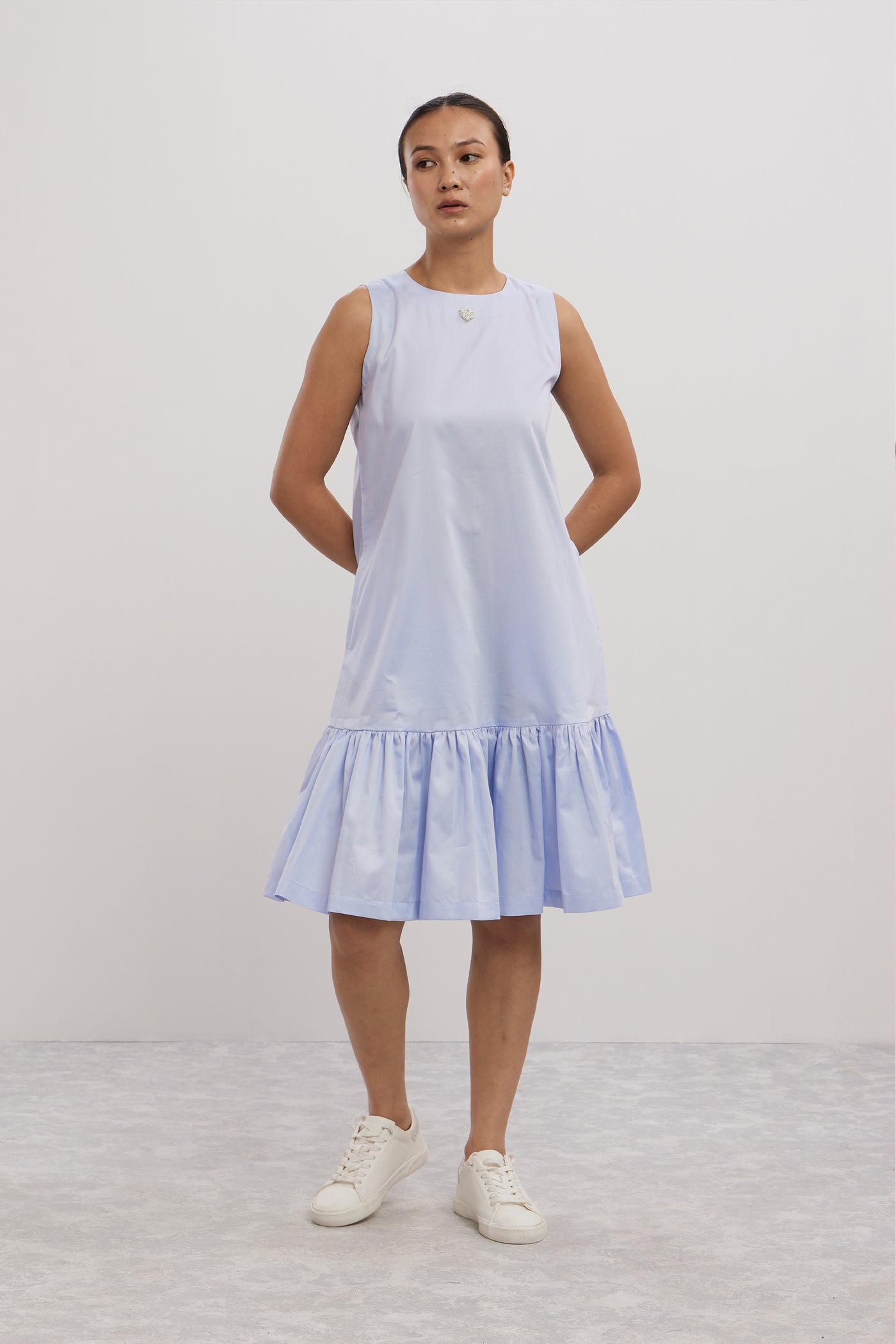 Pallavi Swadi Sky Blue Small Pearl Swarovski Heart Frill Dress indian designer wear online shopping melange singapore