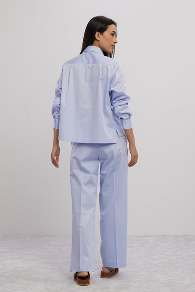 Pallavi Swadi Sky Blue Swarovski Heart Crop Shirt With Loose Pants indian designer wear online shopping melange singapore
