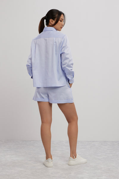 Pallavi Swadi Sky Blue Swarovski Heart Shorts Co-ord Set indian designer wear online shopping melange singapore