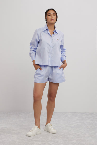 Pallavi Swadi Sky Blue Swarovski Heart Shorts Co-ord Set indian designer wear online shopping melange singapore